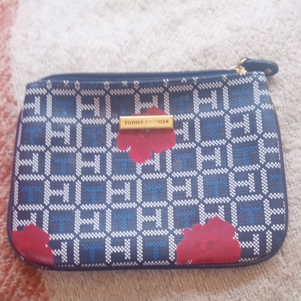 Tommy Hilfiger Blue and Red Patterned Pouch